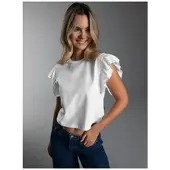 Trigema T-Shirt "Volant Shirt", Damen, Gr. L, weiß, Single Jersey, 100% Baumwolle, Basic, Rundhals, Shirts T-Shirt