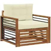 vidaXL Outdoor-Sofa Massives Akazienholz und Polyester Natur und Creme