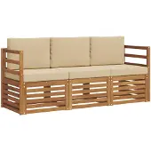 vidaXL Sofagarnituren 3 stk. Natur und Beige Massivholz Akazie