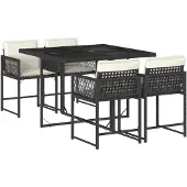 vidaXL 5-tlg. Garten-Essgruppe mit Kissen Schwarz Poly Rattan