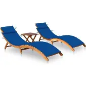 Syfax Sonnenliegen 2 Stk. mit Tisch und Auflagen Massivholz Akazie