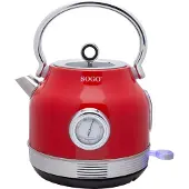 Sogo KET-SS-7760, 1,8 l, Rot, Edelstahl, Regelbare Temperatur, Wasserstandsanzeige, Überhitzungsschutz