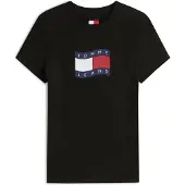 Tommy Hilfiger Slim Wavy Flag Tee Black Größe: M | Hemden Outlet | Damen | Schwarz
