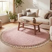 NATURL. Teppich Hochflor Rund - Lofty Fringe Rosa Ø 100 cm