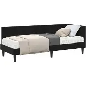 Syfax Eckbettgestell mit Matratze mit Kopfteil 2 pcs Schwarz Samt