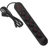 Macleans Steckdosenleiste 5 Steckdosen-Verlängerungskabel + 3xUSB 110-240V AC 50/60Hz 2,1A max 2500W 1,5m schwarz MCE395 B