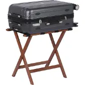 Relaxdays Kofferständer, klappbar, Premium-Bambus, HxBxT: 52x58x37,5 cm, Gepäckständer Gurte, Kofferablage Hotel, braun