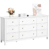 Vevor Kommode mit 9 Schubladen, Holzkommode, einfache Vintage-Kommode, TV-Ständer, Lagerregal für Wohnzimmer, Schlafzimmer, Eingangsbereich (weiß)