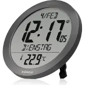 KIENZLE Funkwanduhr Tischuhr mit Temperaturanzeige 18,7 cm Display DCF-Zeit Datum 2 Weckzeiten Schlummer anthrazit