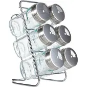 Zeller 19638 Gewürzständer-Set mit 6 füllbaren Gläsern, Glas/Edelstahl, 7-tlg., ca. 9,3 x 15 x 18 cm
