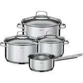 Rösle ELEGANCE Topf-Set 4-tlg., Edelstahl 18/10, mit Glasdeckel und Innenskalierung, spülmaschinen- und induktionsgeeignet