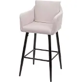 Mendler Barhocker HWC-H93, Barstuhl Tresenhocker, Fußablage Metall Stoff/Textil creme-beige