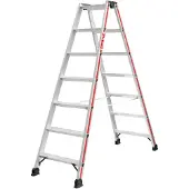 Hymer Stufenstehleiter, beidseitig begehbar, 2x7 Stufen, senkr. Höhe 1,61 m, Reichhöhe 3,12 m, Gewicht 8,0 kg