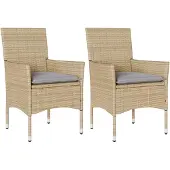 vidaXL Gartenstühle mit Kissen 2 Stk. Beige Poly Rattan