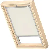 Velux Verdunklungsrollo "DKL 1085S" verdunkelnd ohne Bohren in Führungsschienen Stoff hellbeige mit weißen Führungsschienen & Griffleiste