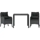 vidaXL 3-tlg. Garten-Essgruppe mit Kissen Schwarz Poly Rattan