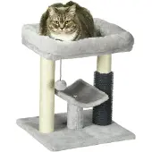 PawHut Kleiner Kratzbaum für Hauskatzen, Katzenkratzbaum mit Bett, Selbstpfleger, Spielzeug – Grau