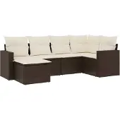 vidaXL 6-tlg. Garten-Sofagarnitur mit Kissen Braun Poly Rattan