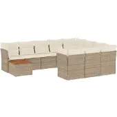 vidaXL 11-tlg. Garten-Sofagarnitur mit Kissen Beige Poly Rattan