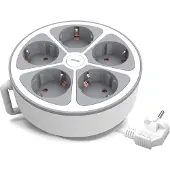 Plastrol Runde Steckdosenleiste 5x Schuko-Steckdosen 2m mit Schalter
