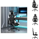 vidaXL Gaming-Stuhl mit Fußstütze Schwarz und Weiß Kunstleder - Gaming-Sessel