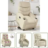 The Living Store Massagesessel mit Aufstehhilfe Creme Kunstleder