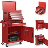 Costway 2in1 Werkstattwagen mit Koffer, 8 Fächer, Haken & verstellbarem Regal, Werkzeugwagen abschließbar auf Rädern bis 100kg Metall 59x28x102cm