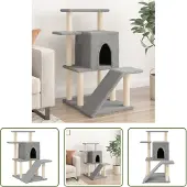 The Living Store Kratzbaum mit Sisal-Kratzsäulen Hellgrau 97 cm