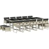 vidaXL 15-tlg. Garten-Essgruppe mit Kissen Hellgrau Poly Rattan