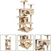 The Living Store Katzen-Kratzbaum 125 cm Pfoten-Aufdruck Beige