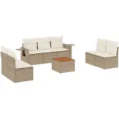 vidaXL 8-tlg. Garten-Sofagarnitur mit Kissen Beige Poly Rattan