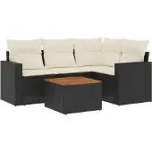 vidaXL 5-tlg. Garten-Sofagarnitur mit Kissen Schwarz Poly Rattan