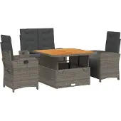 vidaXL 4-tlg. Garten-Essgruppe mit Kissen Grau Poly Rattan