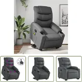The Living Store Massagesessel mit Aufstehhilfe Grau Kunstleder