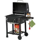 Relaxdays Holzkohlegrill Grillwagen, mit Deckel, BBQ-Grill mit Rädern, höhenverstellbar, Gartengrill XXL, schwarz/silber