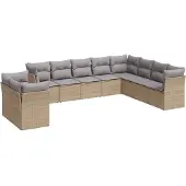 vidaXL 10-tlg. Garten-Sofagarnitur mit Kissen Beige Poly Rattan