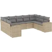 vidaXL 9-tlg. Garten-Sofagarnitur mit Kissen Beige Poly Rattan