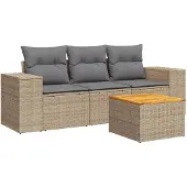 vidaXL 4-tlg. Garten-Sofagarnitur mit Kissen Beige Poly Rattan