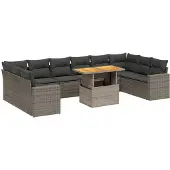 vidaXL 11-tlg. Garten-Sofagarnitur mit Kissen Grau Poly Rattan