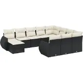 vidaXL 11-tlg. Garten-Sofagarnitur mit Kissen Schwarz Poly Rattan