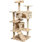Syfax Katzen-Kratzbaum 125 cm Pfoten-Aufdruck Beige