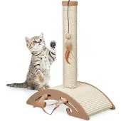 Relaxdays Kratzsäule für Katzen, HBT: 52 x 42 x 22 cm, Kratzstamm mit Spielzeug, Wohnung, Sisalstamm & Kratzbrett, braun
