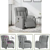 The Living Store Massagesessel Elektrisch Hellgrau Stoff
