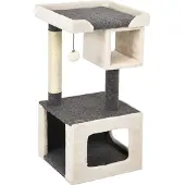 Costway Kratzbaum klein, Katzenkratzbaum Holz, Katzenbaum stabil, Kletterbaum weiß und grau, Spielbaum Kratzmöbel Kratzstämme Höhle 42x42x80cm