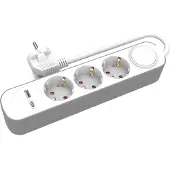 Plastrol Steckdosenleiste mit 3 Schuko-Steckdosen 230V 3m USB-A & USB-C mit Schalter