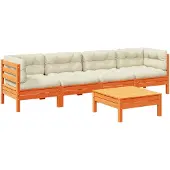 vidaXL 5-tlg. Garten-Sofagarnitur mit Kissen Wachsbraun Kiefernholz