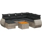 vidaXL 8-tlg. Garten-Sofagarnitur mit Kissen Grau Poly Rattan