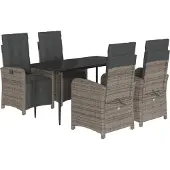 vidaXL 5-tlg. Garten-Essgruppe mit Kissen Grau Poly Rattan