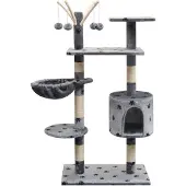 Syfax Katzen-Kratzbaum 125 cm Grau mit Pfoten-Aufdruck