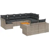 vidaXL 10-tlg. Garten-Sofagarnitur mit Kissen Grau Poly Rattan